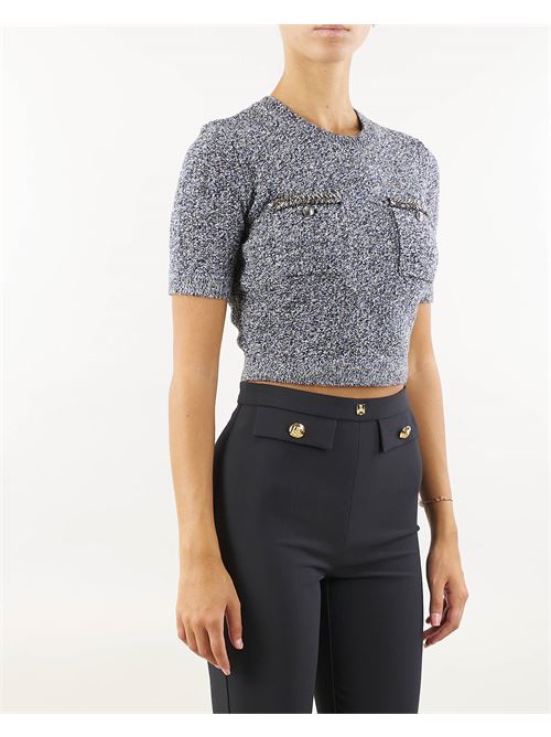 Cropped top in bouclé wool with embroidery Elisabetta Franchi ELISABETTA FRANCHI | Sweater | MK18S47E2306